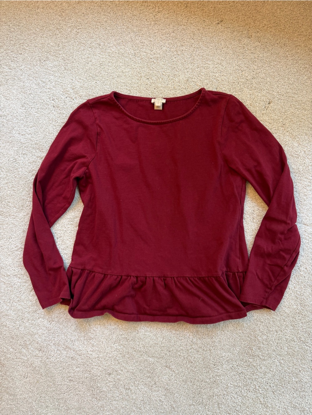 J. Crew Burgundy Long Sleeve Peplum Top